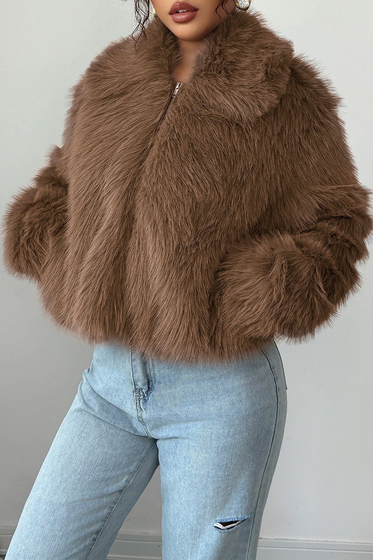 Manteau long élégant à manches longues en peluche