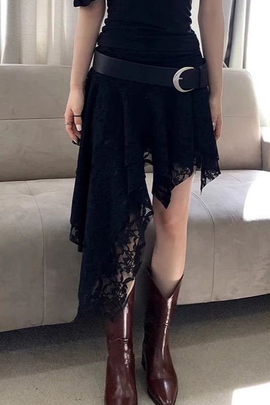 Rose Crochet Unique Asymmetrical Lace Mini Skirt