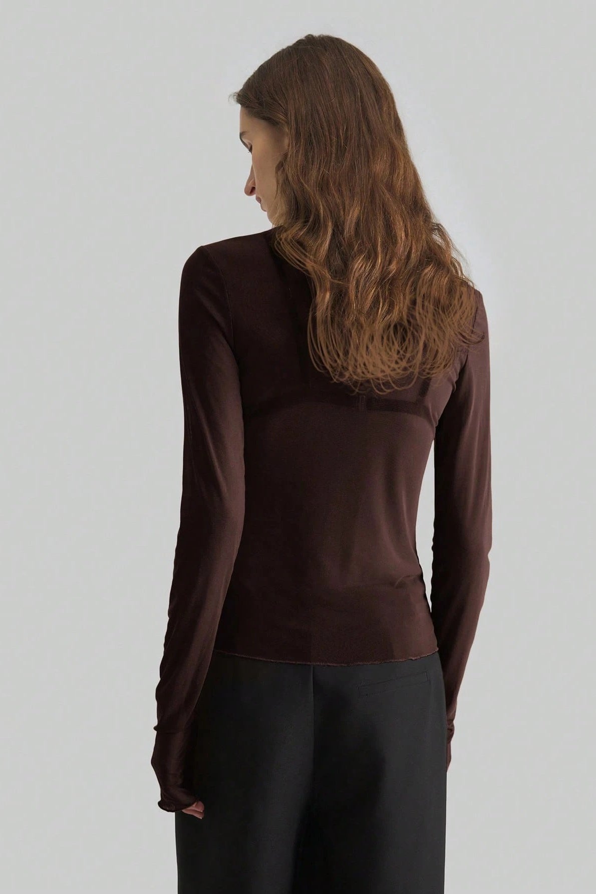 Tričko s dlouhým rukávem, úzké, s pevně stojícím límcem a síťovinou jednobarevné