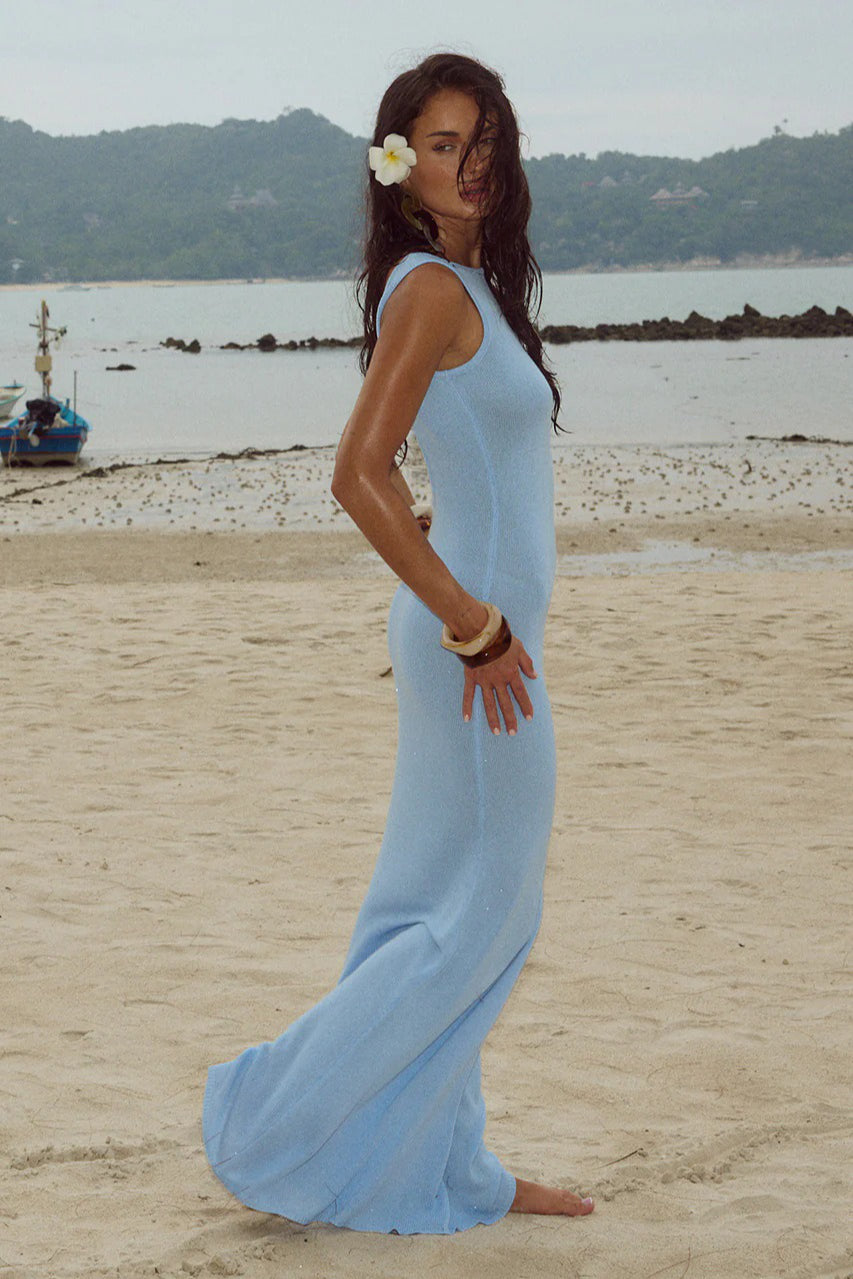 Sexy glänzendes ärmelloses rückenfreies eng anliegendes langes Kleid