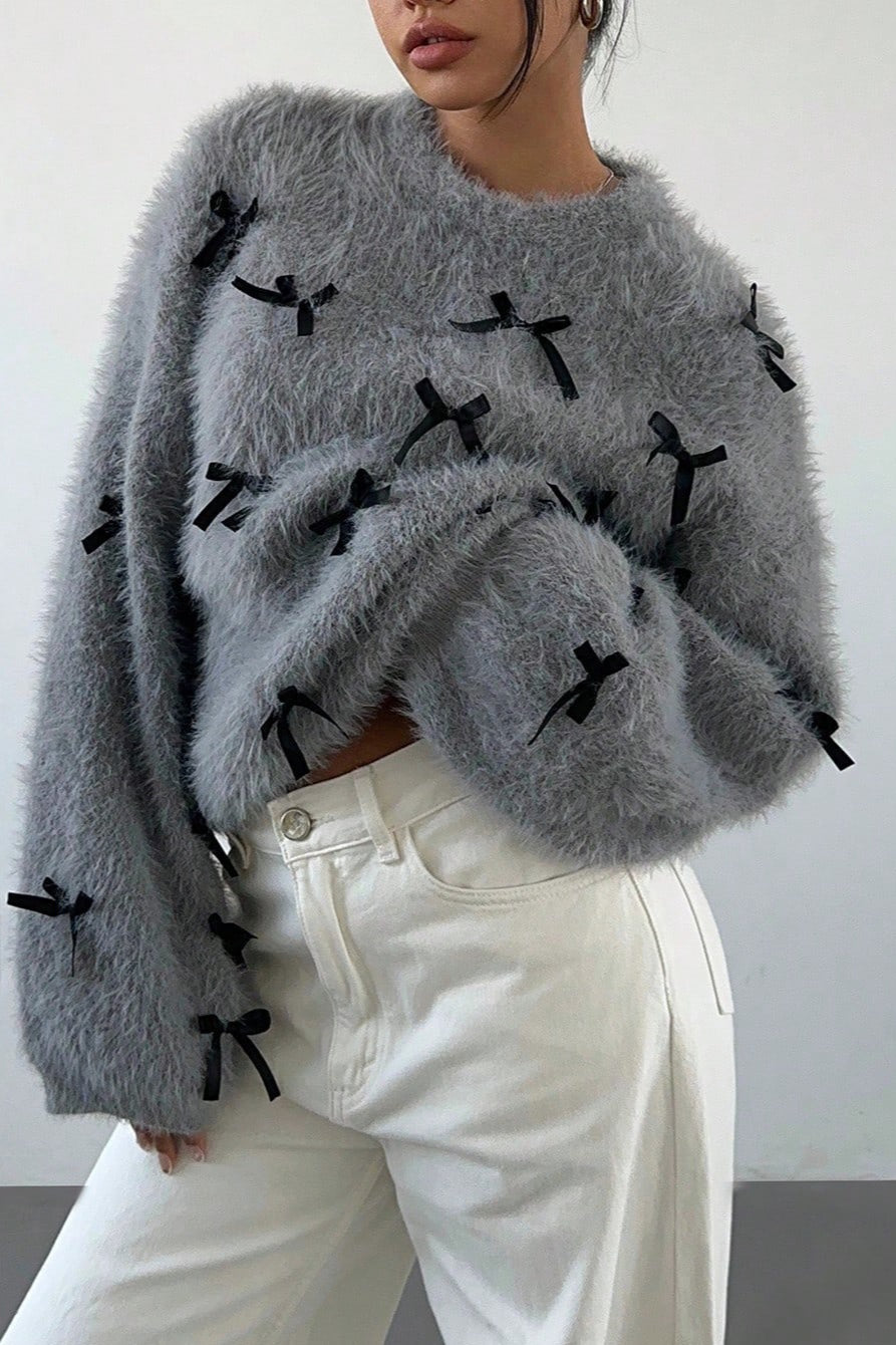 Mohair Bow Pullover Loose Blouse