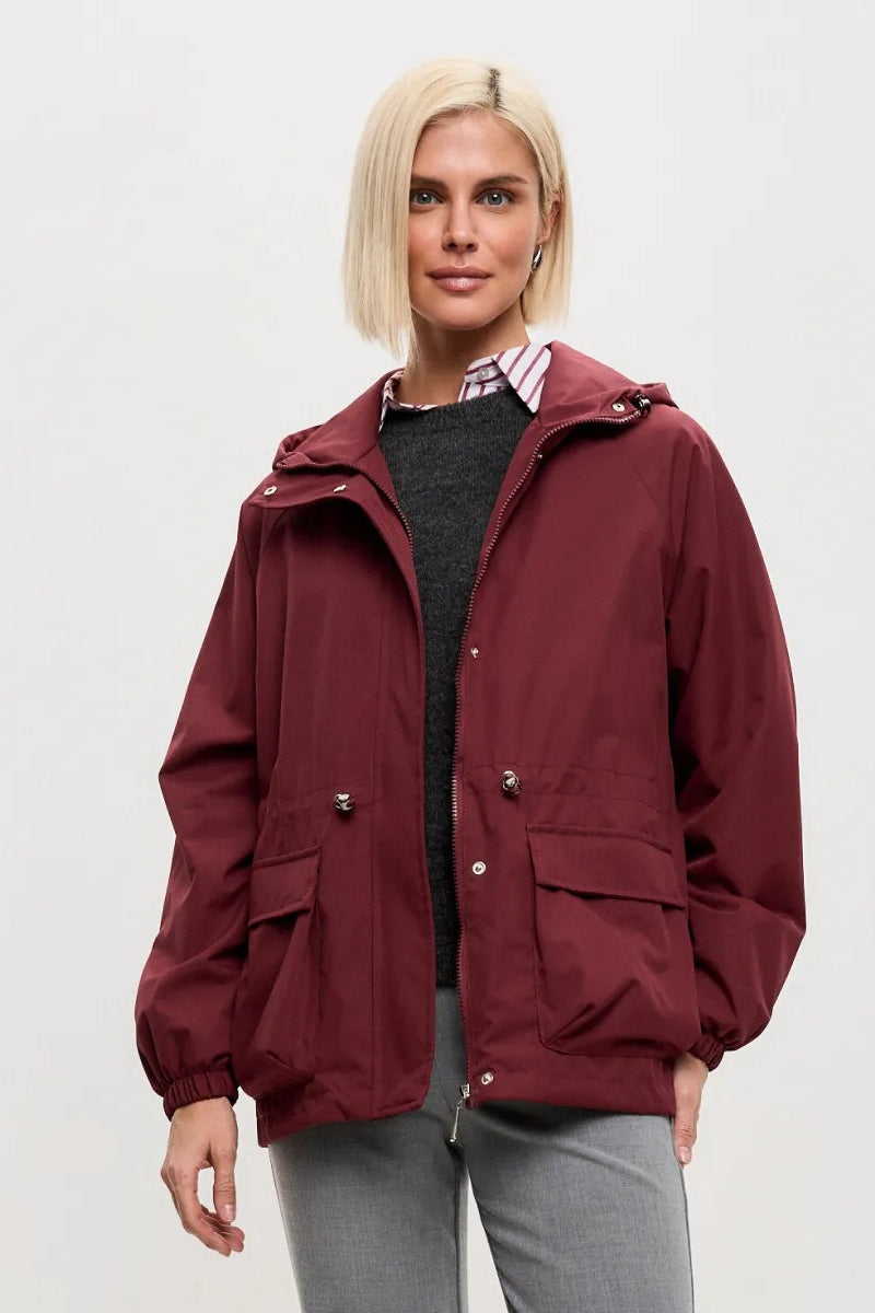 Waterproof Hooded Drawstring Loose Casual Outdoor Hiking Jacket