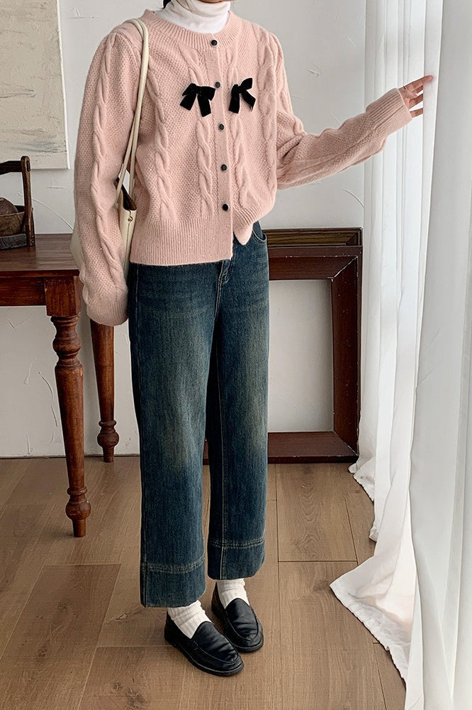 Cardigan a coste con fiocco scintillante