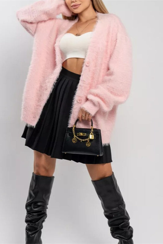 Weicher V-Ausschnitt-Strickjacke