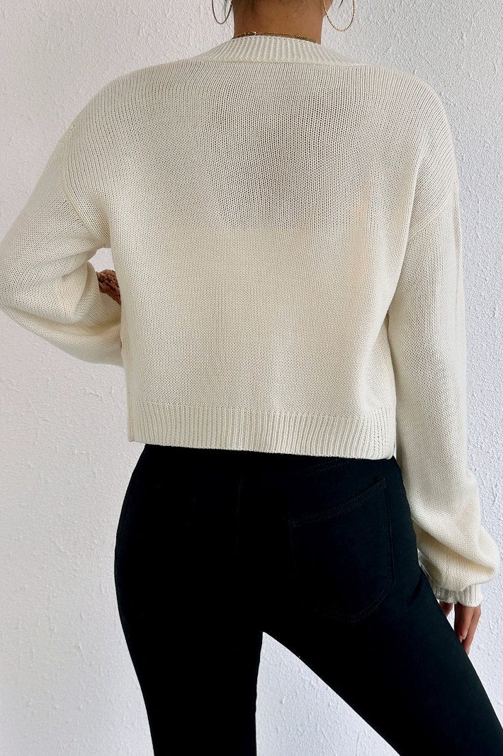 Cardigã Curto com Bordado de Urso