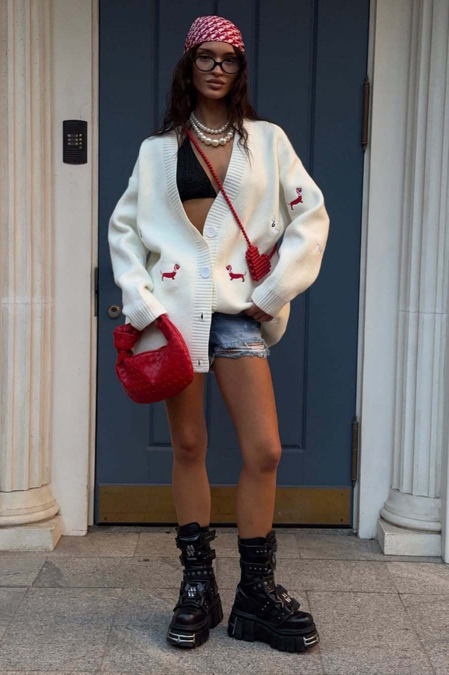 V-Neck Embroidered Cardigan Sweater