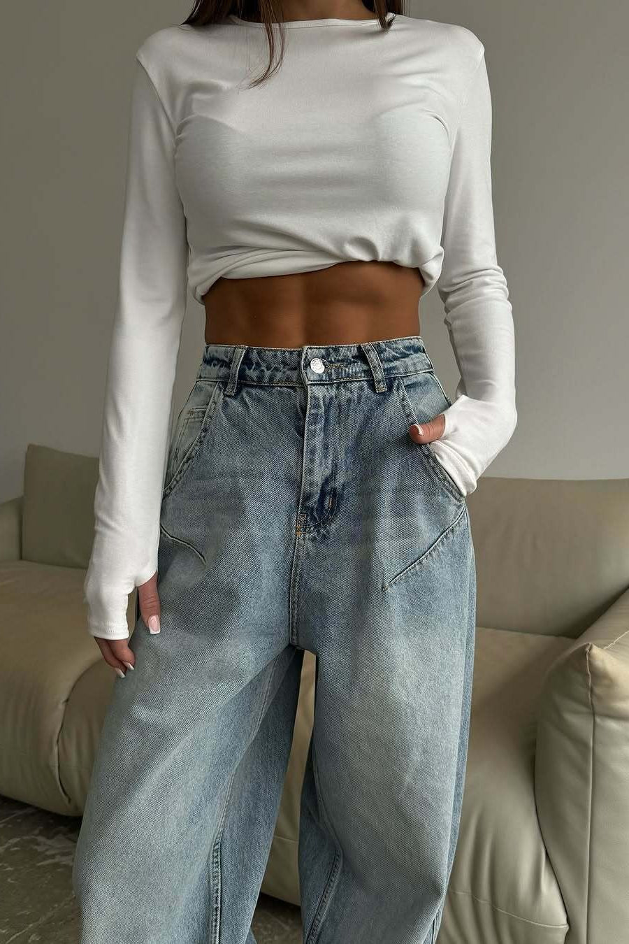 Jean délavé taille basse d'époque