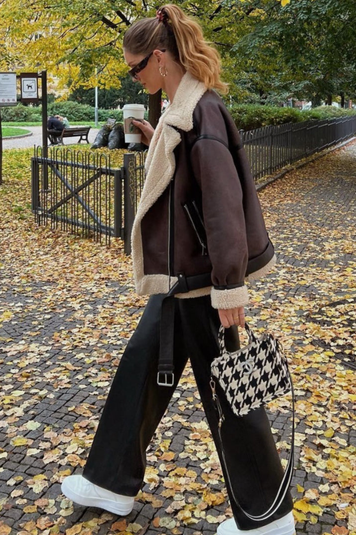 Mehrfach-Reißverschluss Kunstlammfell Langjacke