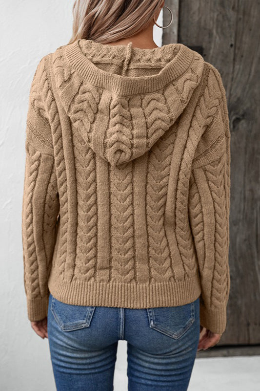 Maglione spesso caldo con cappuccio e bottoni frontali a tinta unita d'epoca