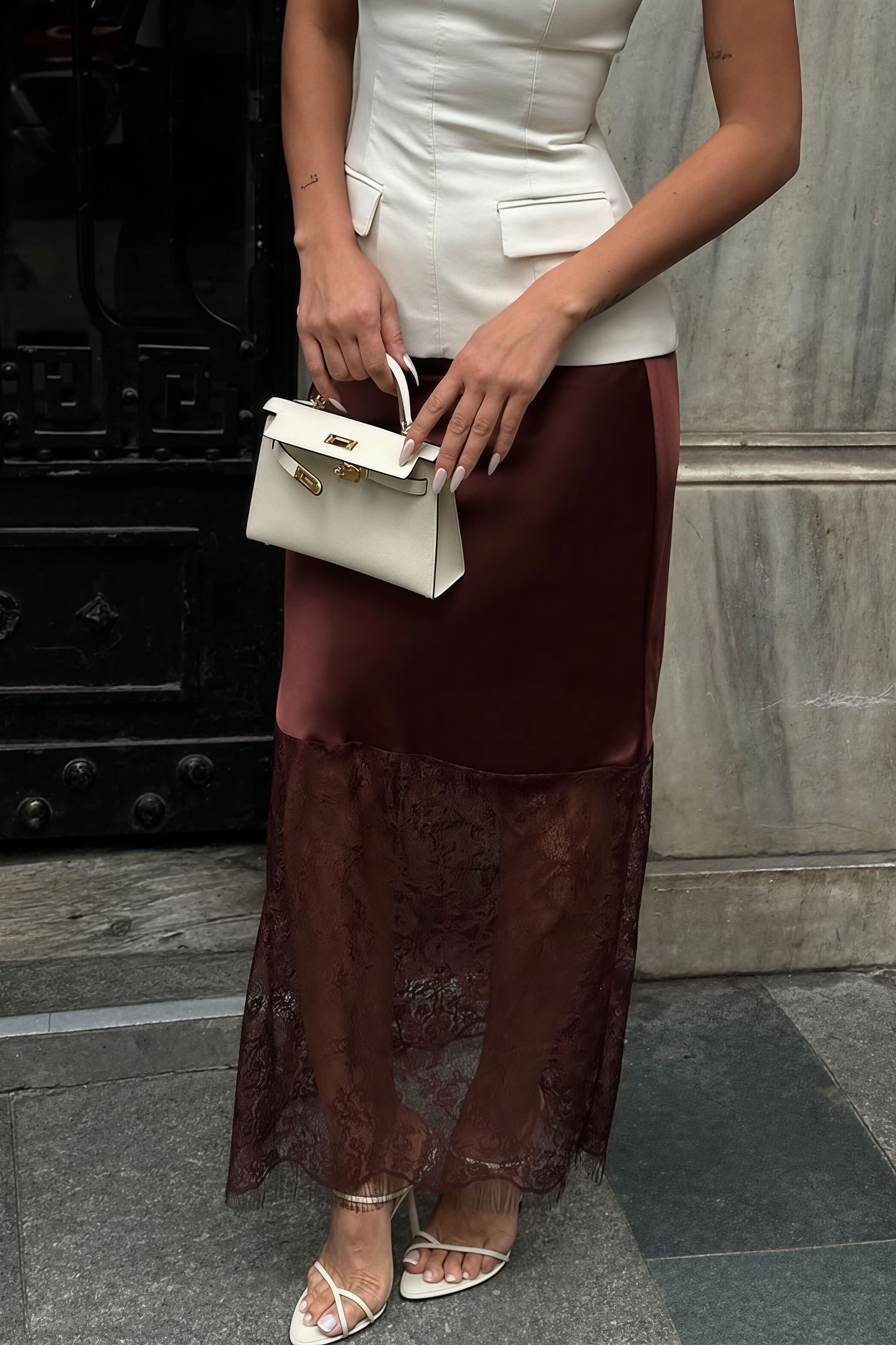 Vintage-Spitzen-Patchwork-Körperbetonter Midi-Rock