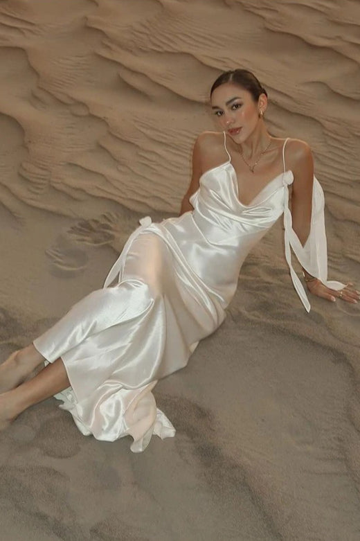 Solides Satin-Blumenmuster Rückenfreies Elegantes Maxikleid