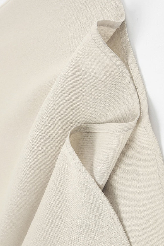 Vestido largo suelto de oficina de lino y algodón color caqui con tirantes finos