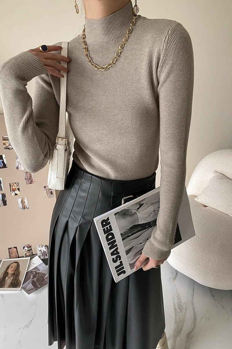 Slim Mock Neck Long-Sleeve Knit Top