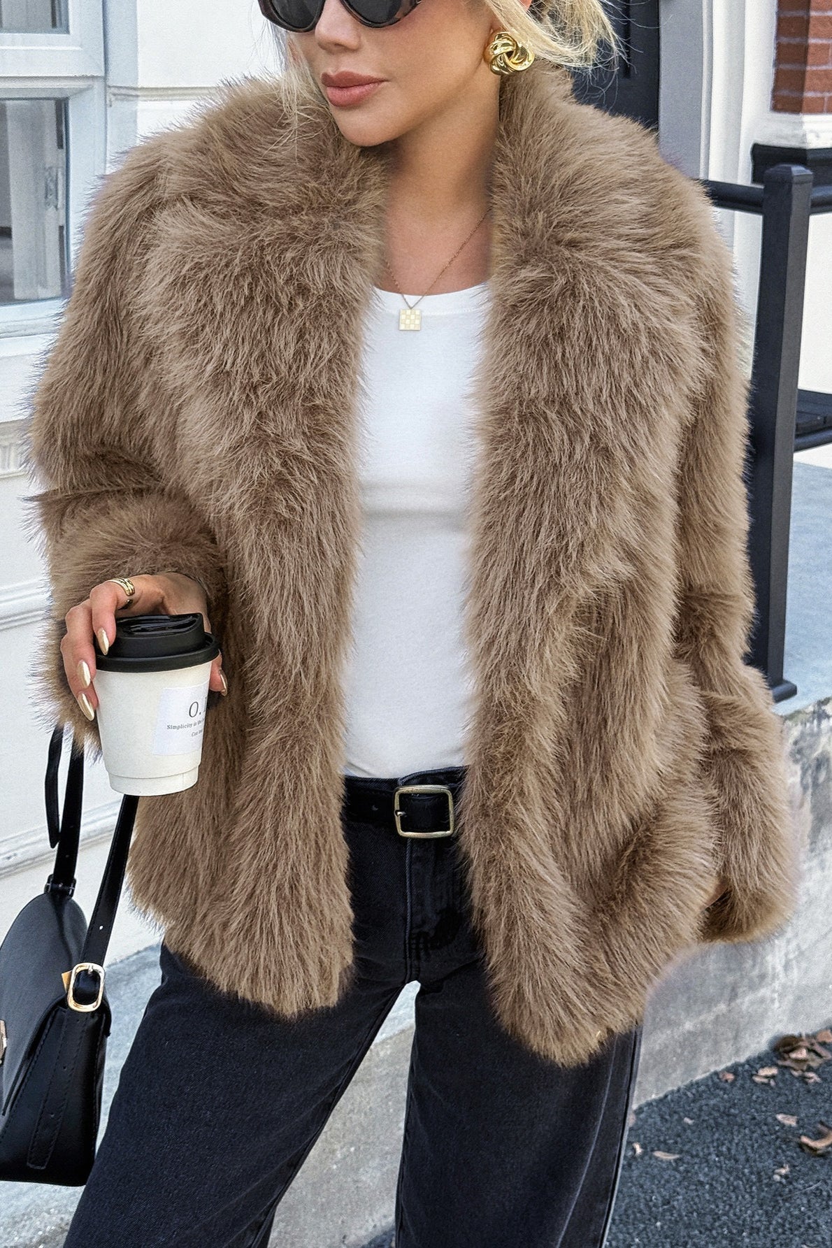 Manteau décontracté à manches longues en peluche douce