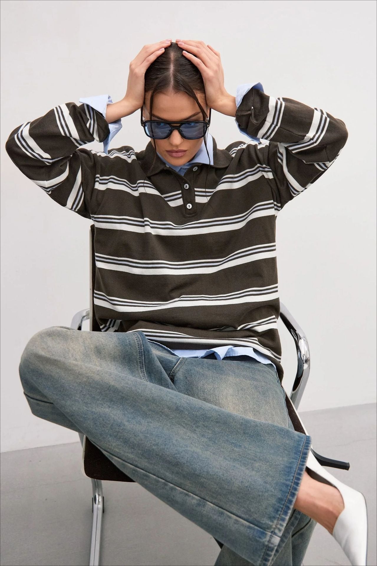 Blouse rayée à manches longues avec col décontracté