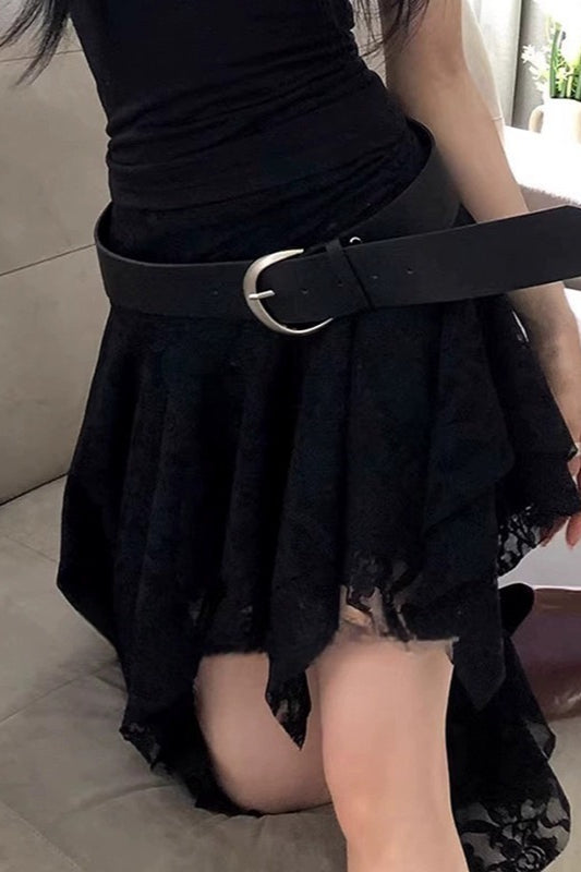 Rose Crochet Unique Asymmetrical Lace Mini Skirt