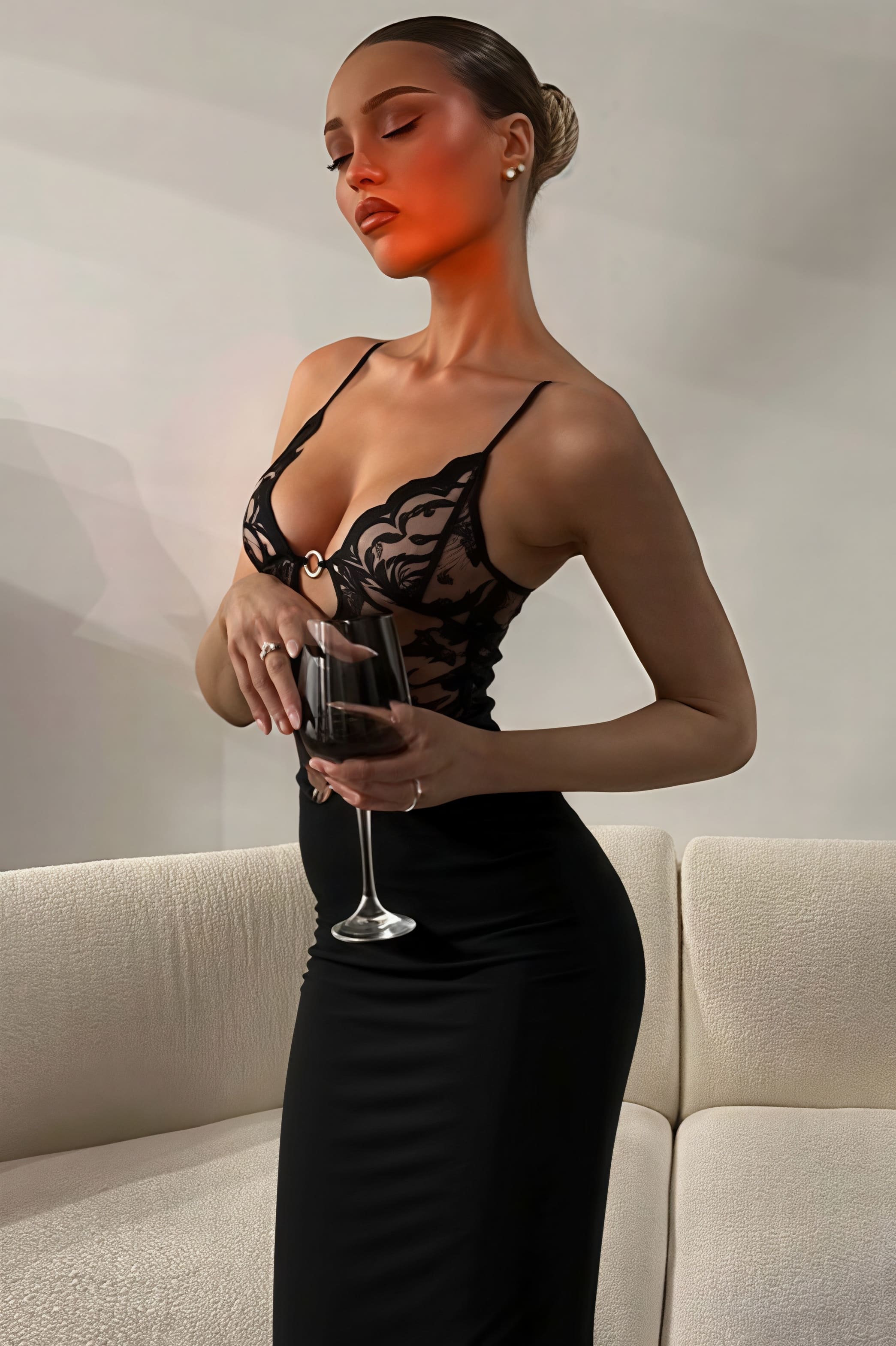 Sexy Spitzen trägerloses eng anliegendes Maxikleid