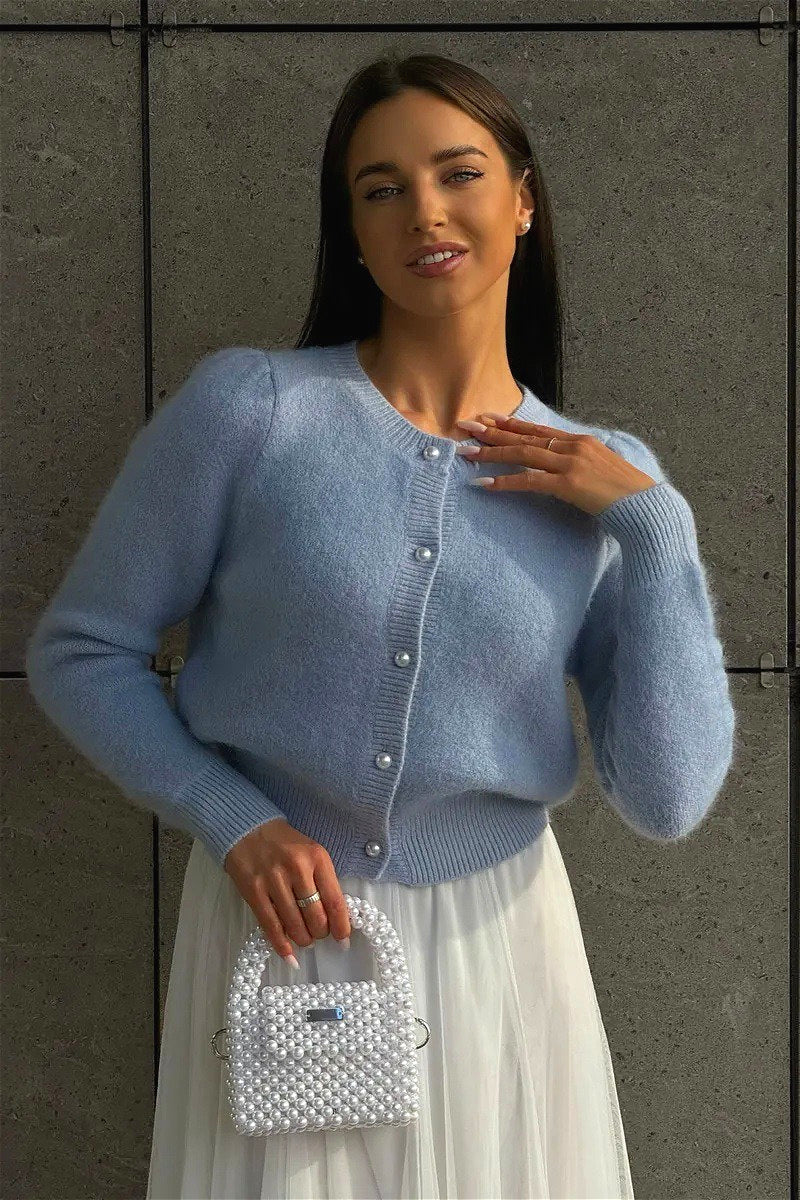 Cárdigan de punto de manga larga relajado y minimalista sólido