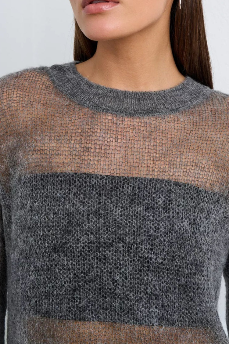 Blusa de Tricô Solta com Recortes em Mistura de Lã