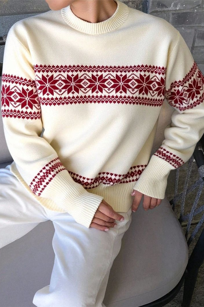 Minimalist Color Block Snowflake Stripe Sweater