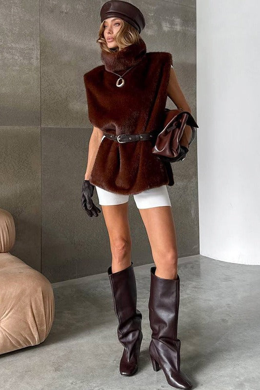 Solider Rollkragen Flauschige Ärmellose Weste