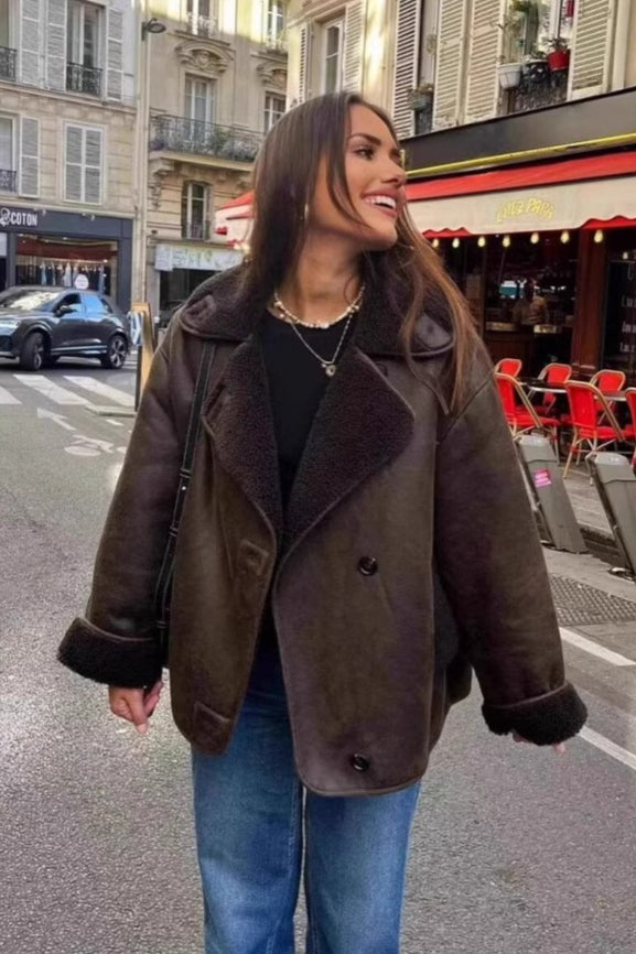 Chaqueta holgada forrada de piel sintética