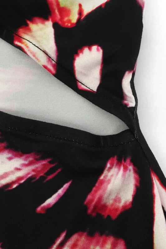 Schwarzes ärmelloses Kleid mit O-Ausschnitt und floralen Cut-Outs