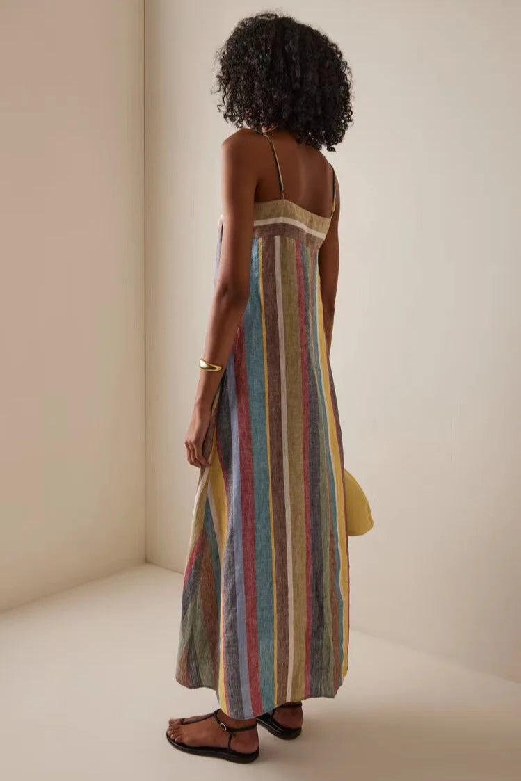 Vestido Boho com Alças Listradas Estampadas