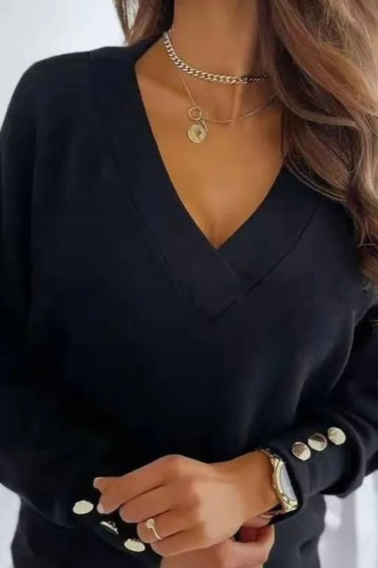 Pullover mit V-Ausschnitt und Knöpfen aus Strick