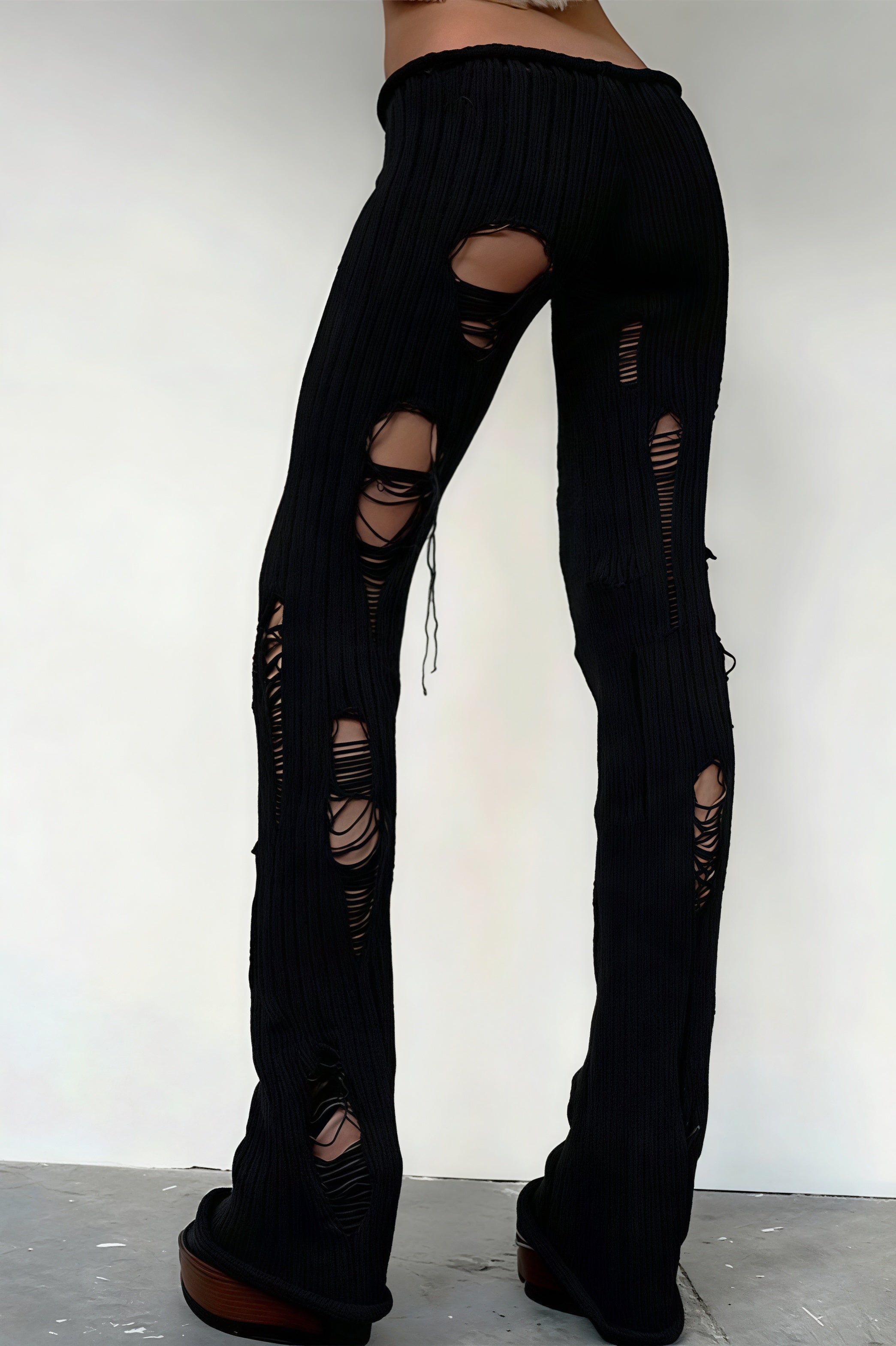 Solid Cutout Distressed Slim Edgy Pants