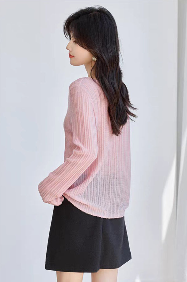 Yaohua Xiyan French Elegant Wool Openwork Ribbed Knit Top