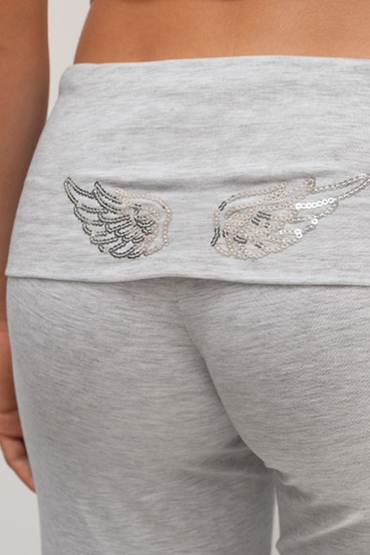 Solid Wing Sequin Embroidered Casual Pants