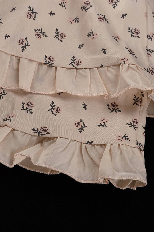 Elegantes florales Kleid mit Puffärmeln, V-Ausschnitt, Rüschen, Gürtel und Schlitz