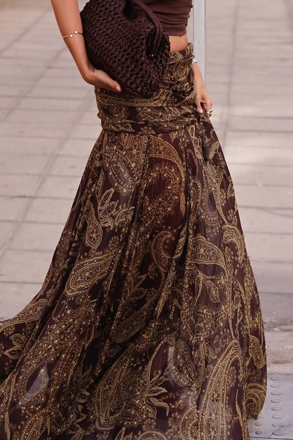 Falda larga ajustada con estampado de cachemira