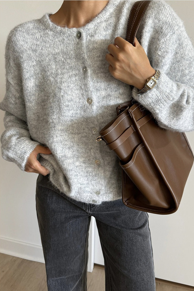 Solid Color Wool Blend Cardigan