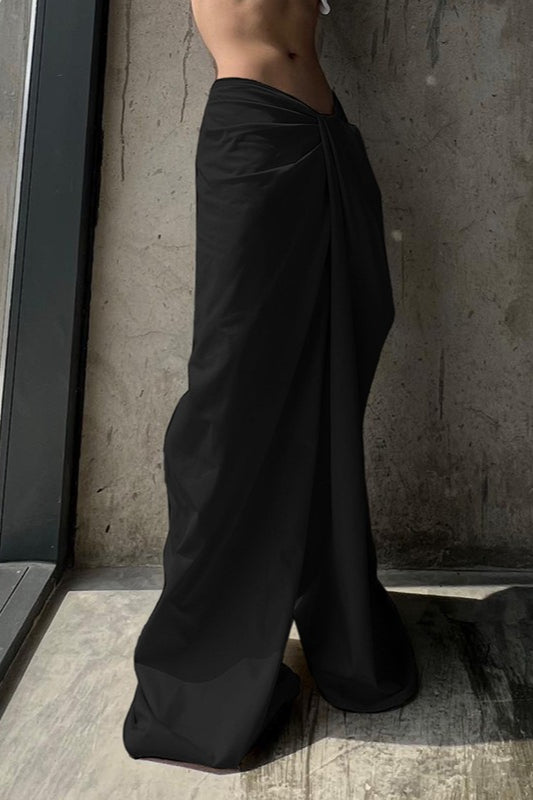 Pantalones anchos de pierna recta con giro asimétrico sólido