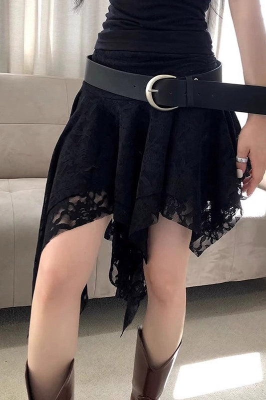 Rose Crochet Unique Asymmetrical Lace Mini Skirt