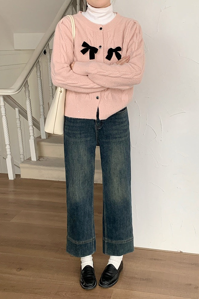 Cardigan a coste con fiocco scintillante