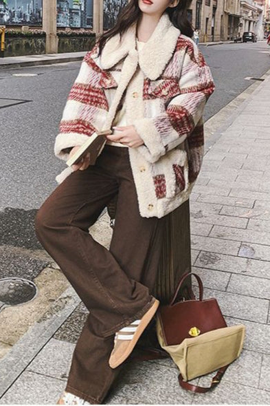 Karierte Sherpa-Jacke