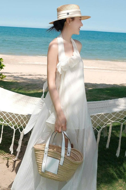 Träger Elegantes Schlankes 3D Blumen Maxi-Kleid