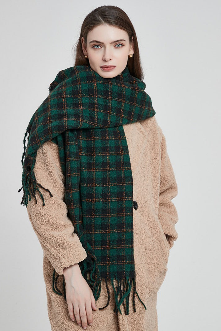 Oversized Fringe Plaid Scarf