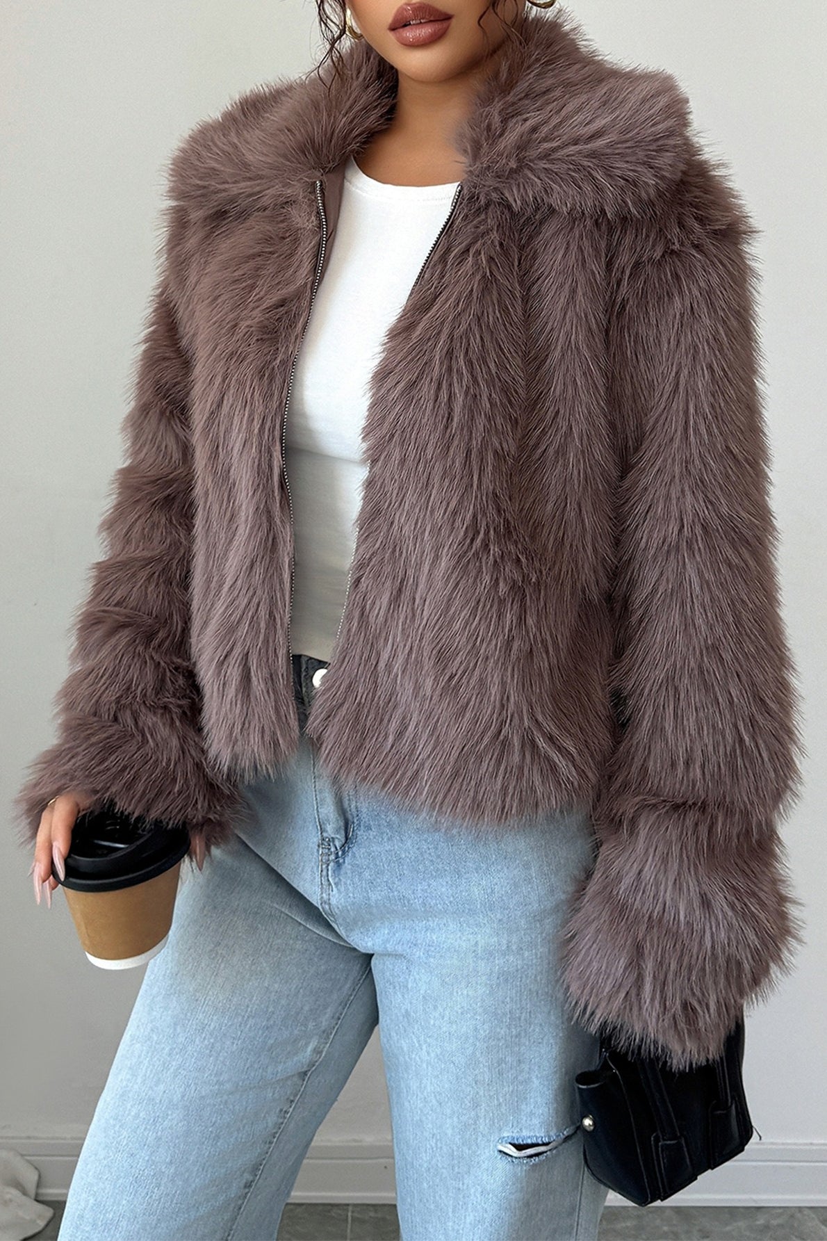 Plüschiger Langarm Eleganter Maximaler Mantel