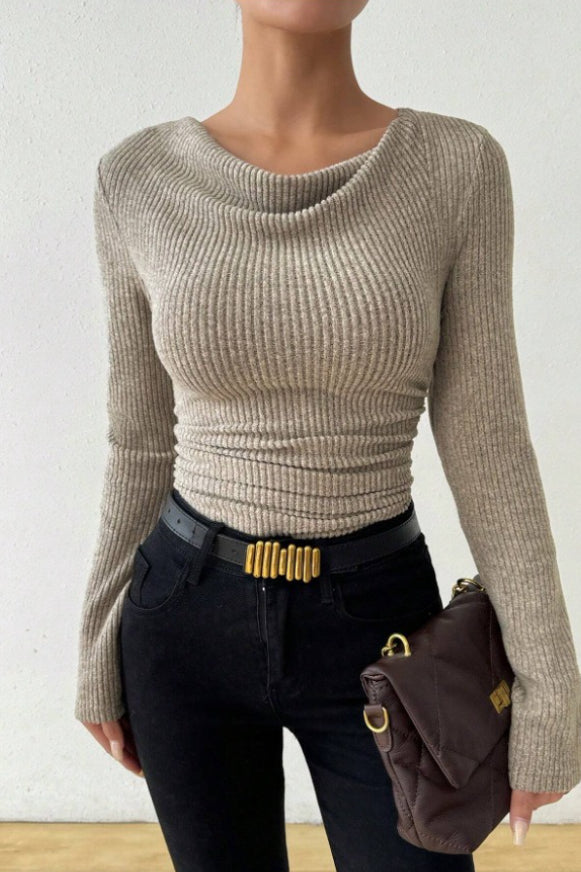 Tričko s dlouhým rukávem, úzké, s řaseným límcem na krku