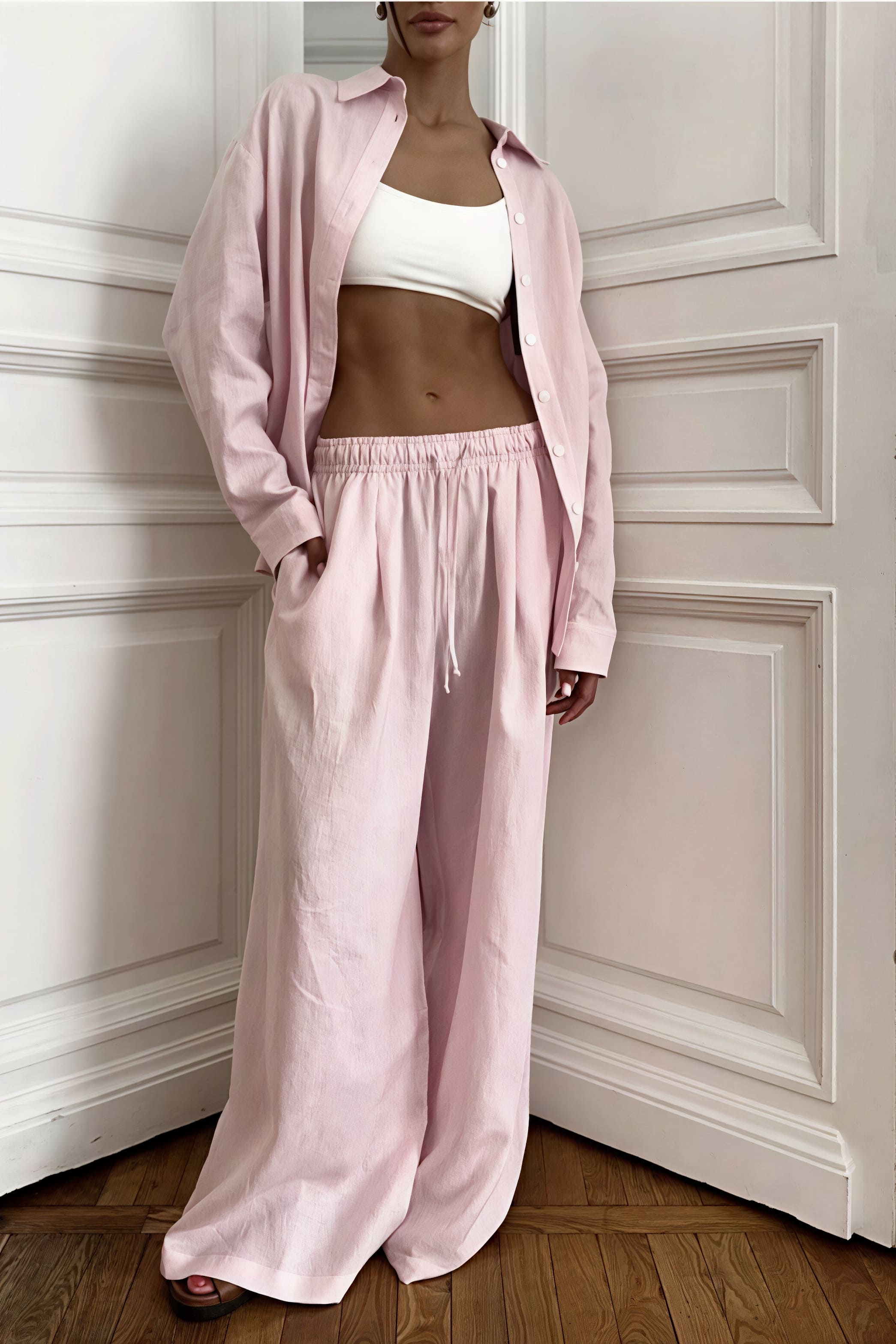 Bavlněný volný dvoudílný komplet s dlouhým rukávem a kalhotami