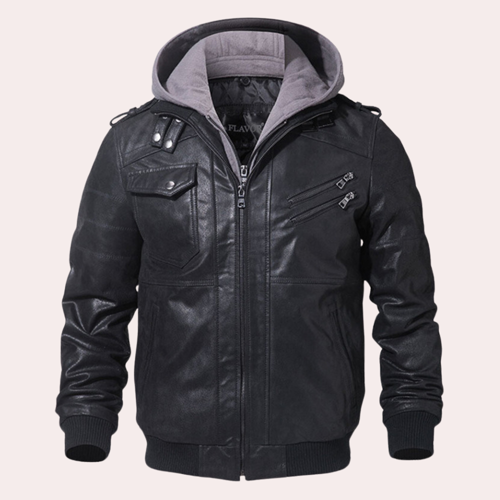 Benjamin – Veste en cuir à capuche doublée chaude pour homme hiver