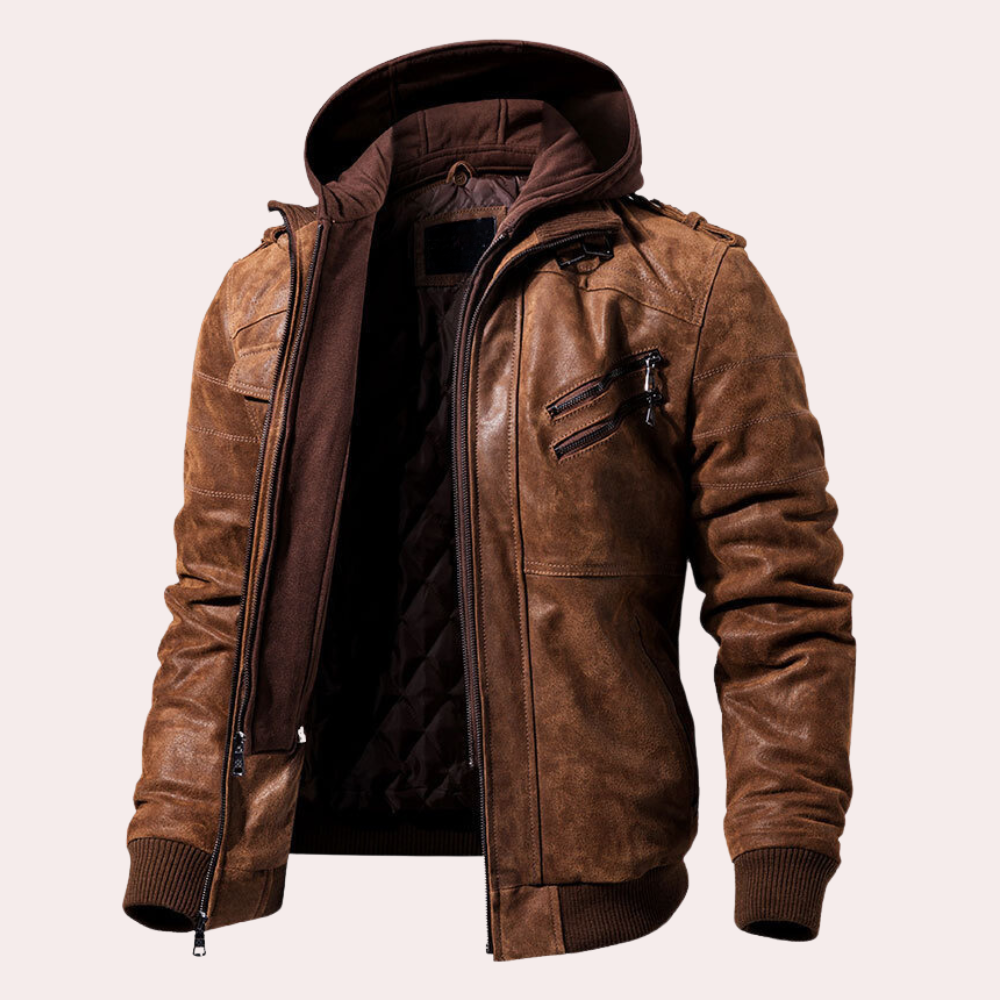 Benjamin – Veste en cuir à capuche doublée chaude pour homme hiver