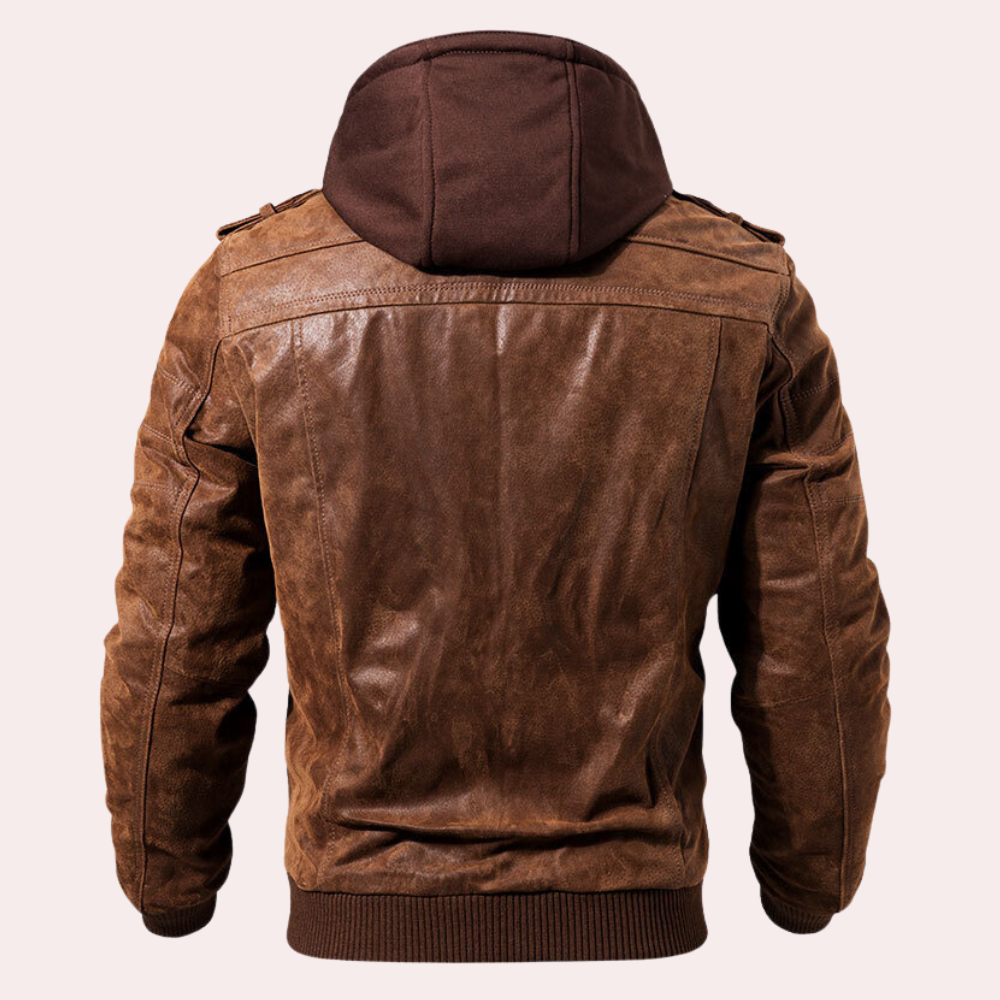 Benjamin – Veste en cuir à capuche doublée chaude pour homme hiver