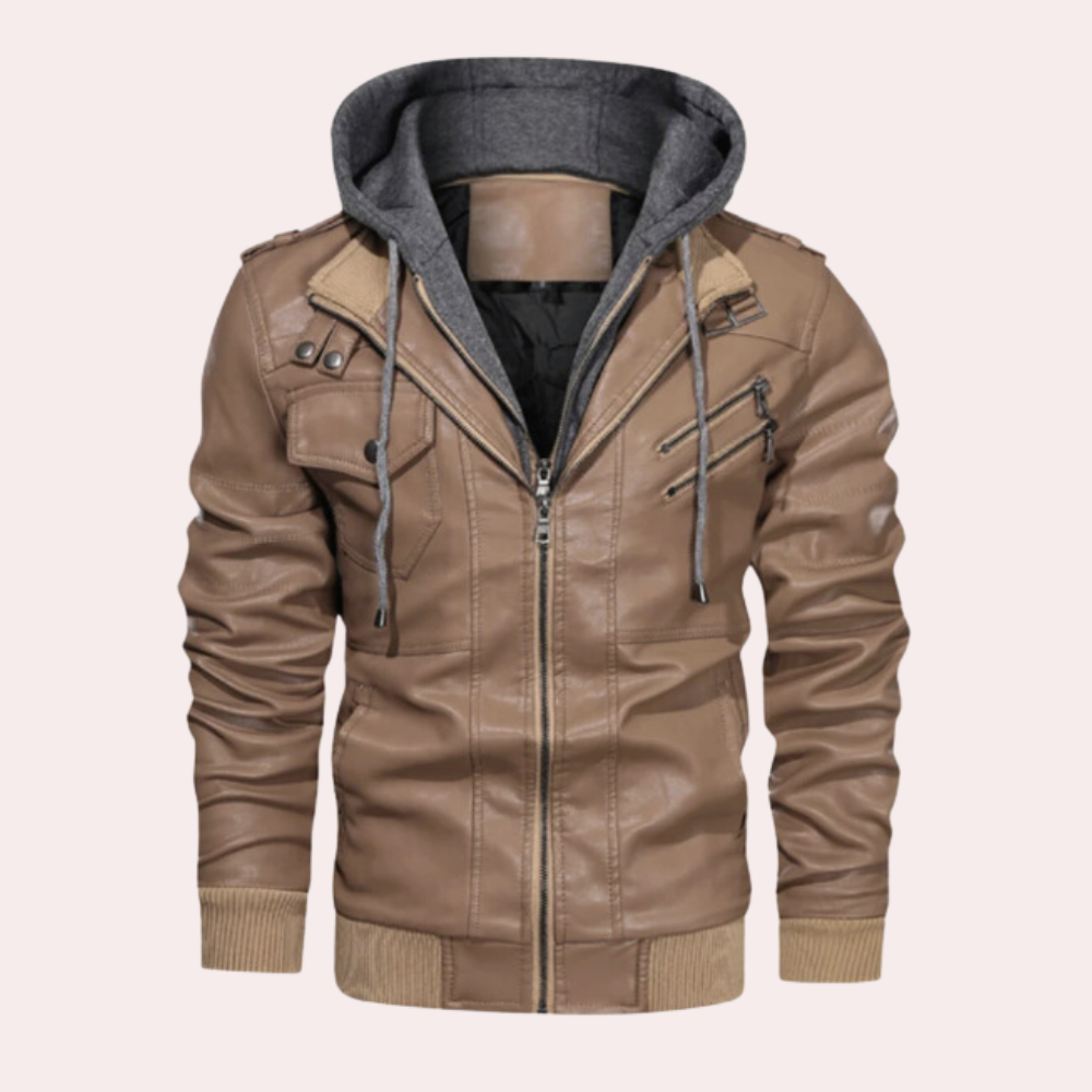 Benjamin – Veste en cuir à capuche doublée chaude pour homme hiver