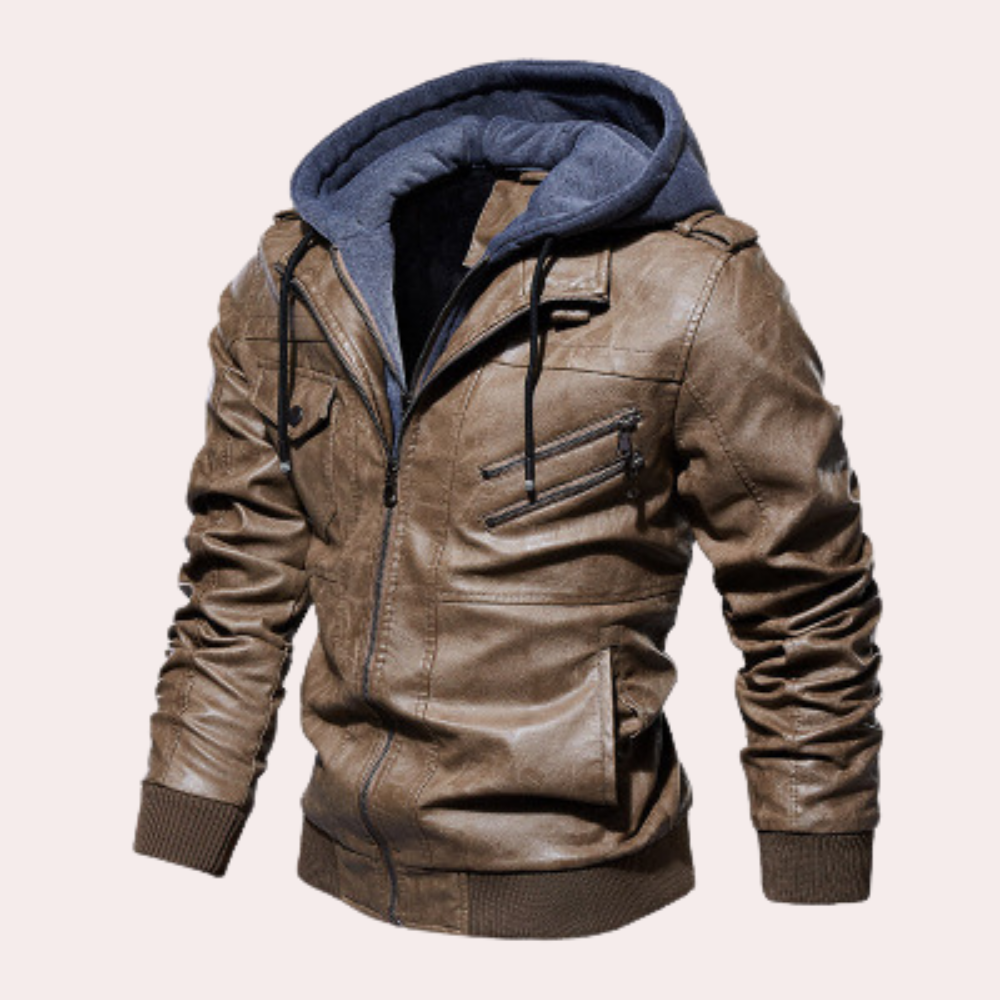 Benjamin – Veste en cuir à capuche doublée chaude pour homme hiver