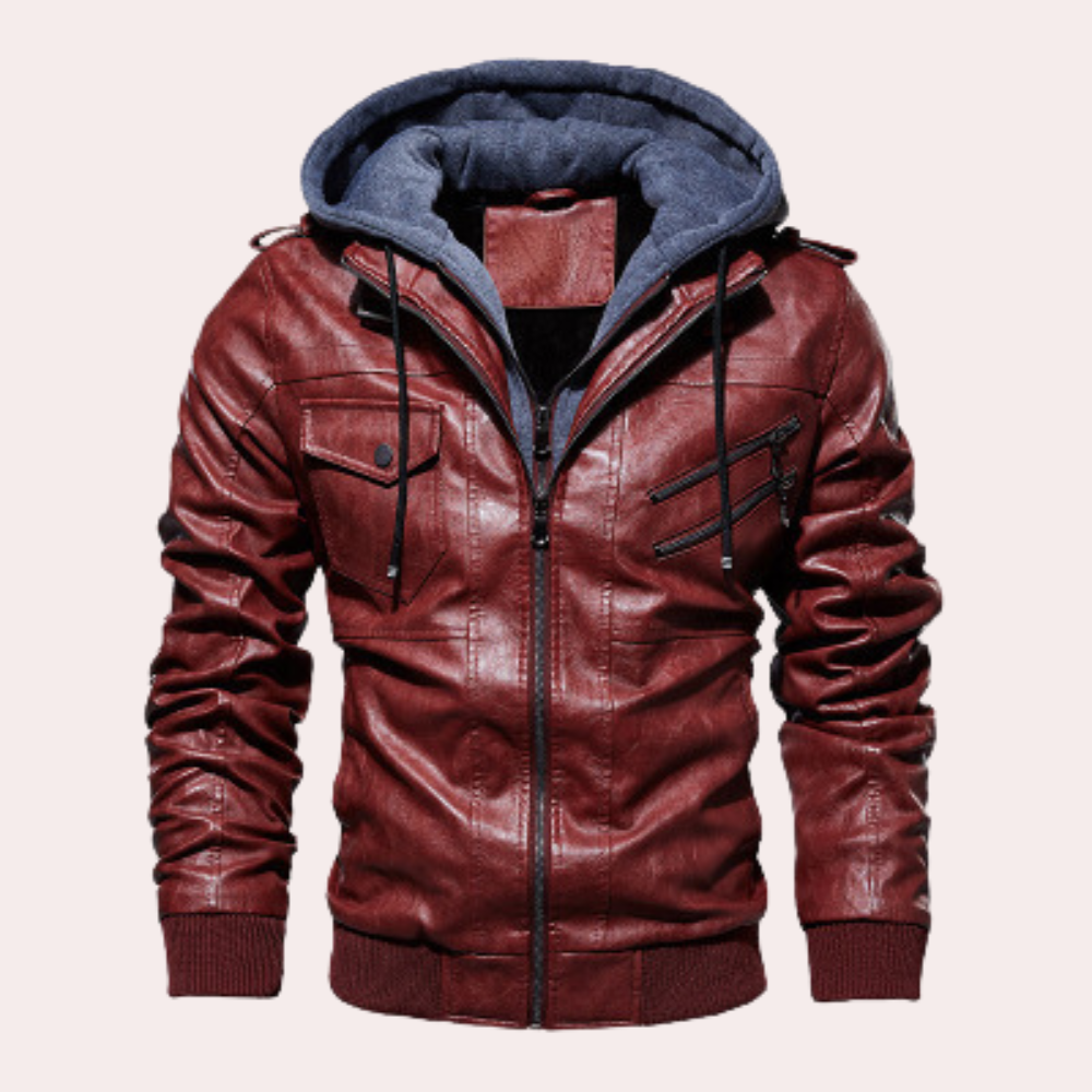 Benjamin – Veste en cuir à capuche doublée chaude pour homme hiver
